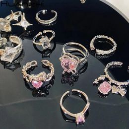 Cluster Rings Square Transparent Zircon Bow Chain Metal Hollow Star Pink Rhinestone Love Heart For Women Girl Party Jewellery 2023