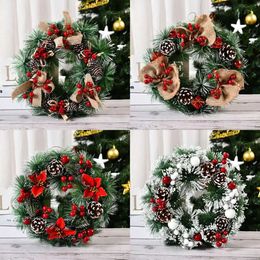 Decorative Flowers Wreaths Christmas Wreath Simulation Flower Vine Ring Pine Cone Ornaments Christmas Tree Decoration Wreath Door Window Arrangement 231019