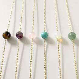 Pendant Necklaces Gold Colour Chain 8mm Opal Ball Necklace For Women Natural Stone Chokers Dainty Jewellery Birthday Gift