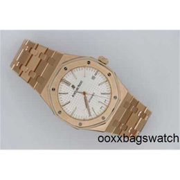 Watch Audpi Mechanical Swiss Luxury Watches Audpi Royal Oak 15400OROO1220OR02 White Dial 18K Rose Gold Bracelet HBSA