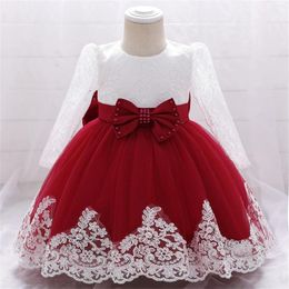 Girl Dresses Toddler Girls Party Lace Bowknot Stitching Princess Dress Wedding Prom Costume Carnival Christmas Vestidos Ball Gowns