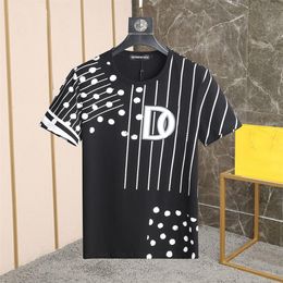 DSQ PHANTOM TURTLE Mens Designer T shirt Italian Milan Fashion Polka Dot with Striped Print T-shirt Summer Black White T-shirt Hip196w