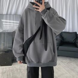 Mens Hoodies Sweatshirts Fleece Hoodie Men Casual Pocket Long Sleeve Oversized Pullover Tops Harajuku Street Thicken Solid Sweatshirt Sports 5xl 231018