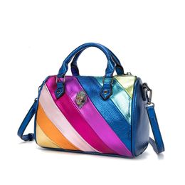 Evening Bags Kurt G London Eagle Head Handbag 2023 Luxury Designer Fashion Brand Rainbow Messenger Bag Colorful Stitching Bucket 231018