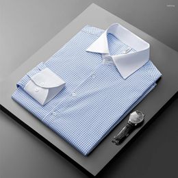 Men's Casual Shirts Light Luxury Fashion Thousand Bird Plaid Long Sleeve Shirt Men 2023 Autumn Youth Gentlemen's Wrinkle Resistant