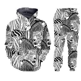 Men's Tracksuits LCFA Black White Zebra 3D Print Winter Jackets Suit Sports Button T-shirt Pants 2 Piece Outfits Tracksuit Me313S