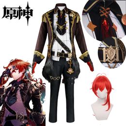 Game Genshin Impact Diluc Ragnvindr Cosplay Costume Wig New Arrival Character Outfit Unisex Comic Halloween Costume Diluc Outfitcosplay