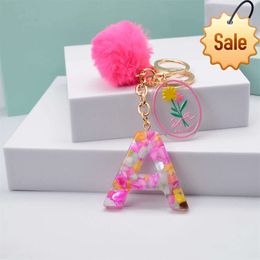 Pink Hair Ball Letter Keychain Popular Europe and America 26 English Key Ring Lady's Bag Fashionable Simple Pendant Accessories