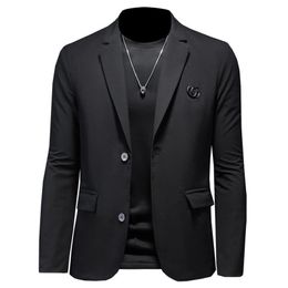 S-5XL spring and autumn new men's slim business casual suit Korean version anti-wrinkle non-iron 2023 plus size jacket pure c343e