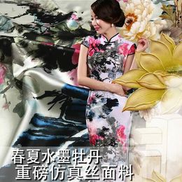 Clothing Fabric 150 Cm Heavy Stretch High Imitation Silk Cheongsam Peony Digital Print Dress Kimono Wholesale Cloth