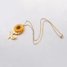 Chains 10% Off Resin Sun Flower Necklace Stainless Steel Sunflower Pendant Women Personality Gift Jewellery 10Piece/lot