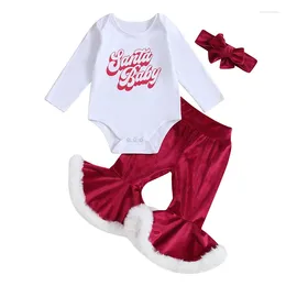 Clothing Sets Pudcoco Infant Baby Girls Christmas Outfits Letter Print Long Sleeve Rompers Flare Pants Headband 3Pcs Fall Clothes Set 0-24M