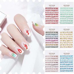 Nail Stickers Art Sticker Flame Letter Numbers Pattern Laser Foils Gold Silver Red Green Colors DIY Decor Manicure Tool