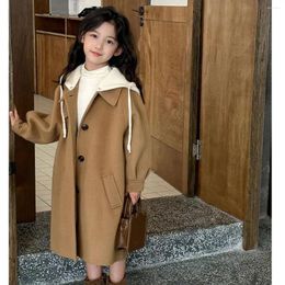 Jackets 2023 Autumn Winter Children Coat Medium Length Woolen Fashionable Hooded Clothing For Boys And Girls 3-12 Year