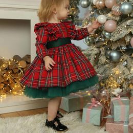 Girl Dresses Born Christmas Dress Baby Girls Plaid Sleeve Round Neck Party Princess Xmas Children Clothes