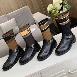 New knitted boots classic designer boots fashion womens embroidered sock boots vintage flat martin boots outdoor non-slip biker boots luxury cowhide leather boots