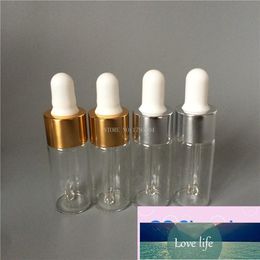 Simple 10ml/cc Glass Dropper Bottle Transparent Clear Bottle with Gold and Silver Lid Cap Empty Essential Oils for Perfume