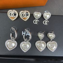brand luxury letters designer charm earrings studs for women bling diamond shining crystal pearl love heart earring earings ear rings Jewellery with original box