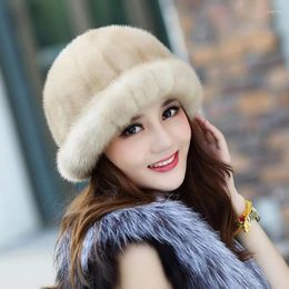 Berets Women Fur Hat For Winter Natural MInk Cap Russion Female Headwear Girls Casual Sun Hats Fashion Warm Beanies