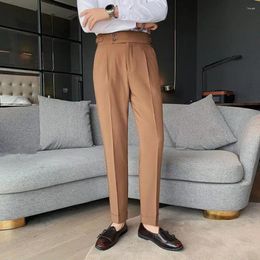 Men's Suits Men Pants Straight-leg Trousers Classic Office Slim Fit High Waist Vintage Pockets Formal Business Style For A