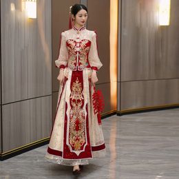 Luxury Champagne Xiuhe Suit Chinese Trend Wedding Dress Show Quality East Asian Bridal Dress Modern Improved Traditional Apparel