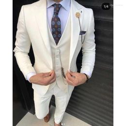 Men's Suits 3 Piece Casual Ivory Men Terno Slim Fit Formal Groom Prom Dress Man Wedding Tuxedo Costume Homme (Blazer Vest Pants)