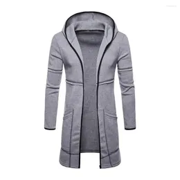 Men's Trench Coats Jacket Coat Hooded Long Sleeve Male Autumn Winter Windproof Solid Color Jackets Pockets Cardigan Outerwear