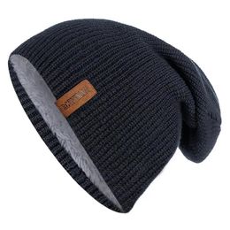 Beanie/Skull Caps Unisex Letter Beanie Hat Leisure Add Fur Lined Winter Hats For Men Women Keep Warm Knitted Hat Fashion Solid Ski Bonnet Cap 231019