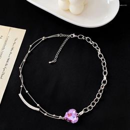 Pendant Necklaces Fashion Love Purple Crystal Necklace For Women Alloy Cold Wind Clavicle Chain Female Jewellery Gifts
