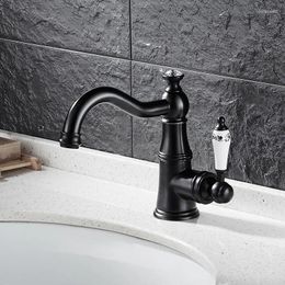 Kitchen Faucets Antique Swivel Brass Brushed Black Diamond Bathroom Faucet Blue White Porcelain Single Handle Sink Taps Cold