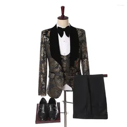 Men's Suits JELTOIN Costume Homme 3 Pieces Slim Fit Terno Masculino Latest Coat Pant Floral Formal Men Suit Tuxedo Wedding Prom Dress