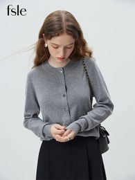 Womens Knits Tees FSLE Simple Style Allmatch Gray Knitted Cardigan Coat Vests for Women Autumn Clothing Vest Twopiece Suit Female 231018