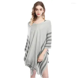 Scarves Cashmere-like Autumn And Winter European American Loose Striped Two-Color Colour Matching Tassel Pullover Sweater Cape An