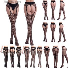Sexy Socks Hot Sexy Erotic Lingerie See Through Open Crotch Pantyhose Tights Women Fishnet Mesh Crotchless Suspenders Stockings Sex Costume Q231019