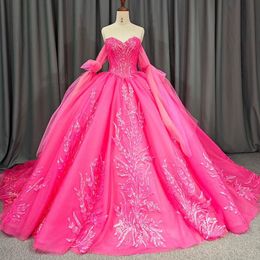 Rose Red Sweetheart Shiny Quinceanera Dress Ball Gown Sweet 16 Dress Sequin Appliques Lace Beads Gowns Long Sweep Train