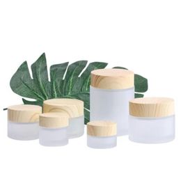 Frosted Glass Jar Cream Bottles Round Cosmetic Jars Hand Face Packing Bottle 5g 50g Jares With Wood Grain Cover Pefkw