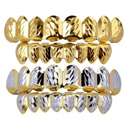 18K Gold Plated Mouth Grillz Hip Hop Teeth Caps 6 Top & Bottom Fang New High Quality Christmas Halloween Gift219Z