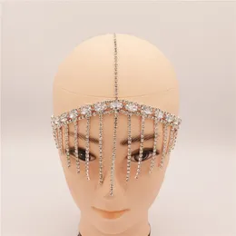 Hair Clips Fashion Shiny Rhinestone Tassel Head Chain Hollow Bridal Hat For Women Forehead Headband Jewellery Accessories