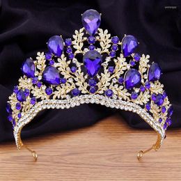 Hair Clips Headband Pageant Crown Tiara For Women Bride Wedding Accessories Peacock Blue Crystal Rhinestone Diadem Prom Princess229z