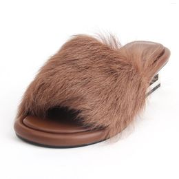 Sandals Leather Mink For Women Fashion Slippers 2023 Luxury Designer Mid-Heel Shoes Casual Comfortable Muller Seller