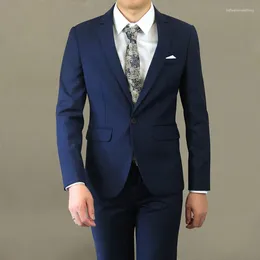 Men's Suits 2023 Boutique Business Solid Color Wedding Hostess Pants / Male Evening Dress Blazers Jacket Trousers 2 Pcs Set