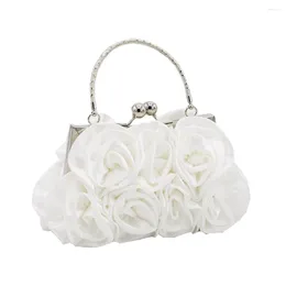 Evening Bags Korean Sweet RoseFlower For Women Silver Metal Handle Handbags Wedding Party Bridal Clutches Chain Shoulder