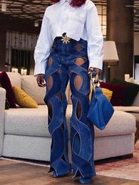 Women's Pants Women Streetwear Cutout Denim Flare Casual Hollow Out Criss Cross Straight Pant INS Fashion Wide Leg Jeans Trousers