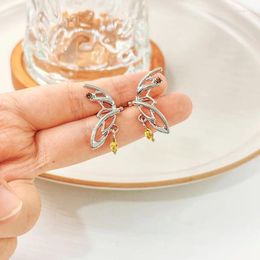 Backs Earrings Trendy Style With Zircon Earstuds For Women Silver Plated Hollow Butterfly Earbone Clip Jewellery
