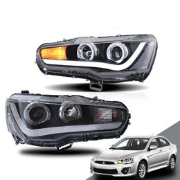 Car LED Headlight Assembly Dynamic Streamer Turn Signal Indicator For Mitsubishi Lancer EVO X 08-UP Front Lamp Daytime Running Light