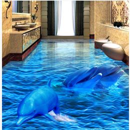 3D PVC floor wallpaper Dolphin Sea World 3D bathroom living room floor tiles PVC waterproof floor