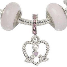 Whole - Charm beads 925 silver plated strand Bracelet new glazed big hole alloy pink series love bird pendant hand string2518