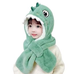 Hats Scarves Sets Doit Cartoon Dinosaur Children Winter Hats Beanies Set Kids Child Knitted Fur Hat Scarf Boys Girls Earflap Caps 231012