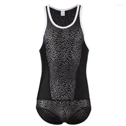 Undershirts Men Leotard Lace Ice Silk Summer Bodysuit Singlet Wrestling Jumpsuit Sexy Lingerie Slip Homme Gay Playsuit Plus Size