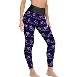 Active Pants Baroque Print Yoga Female Purple Floral Leggings High Waist Basic Elastic Design Running Sports Tights